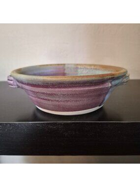 Gary Timinsky Handmade Multicolor Ceramic Bowl  Handles Unique Glaze Signed GT